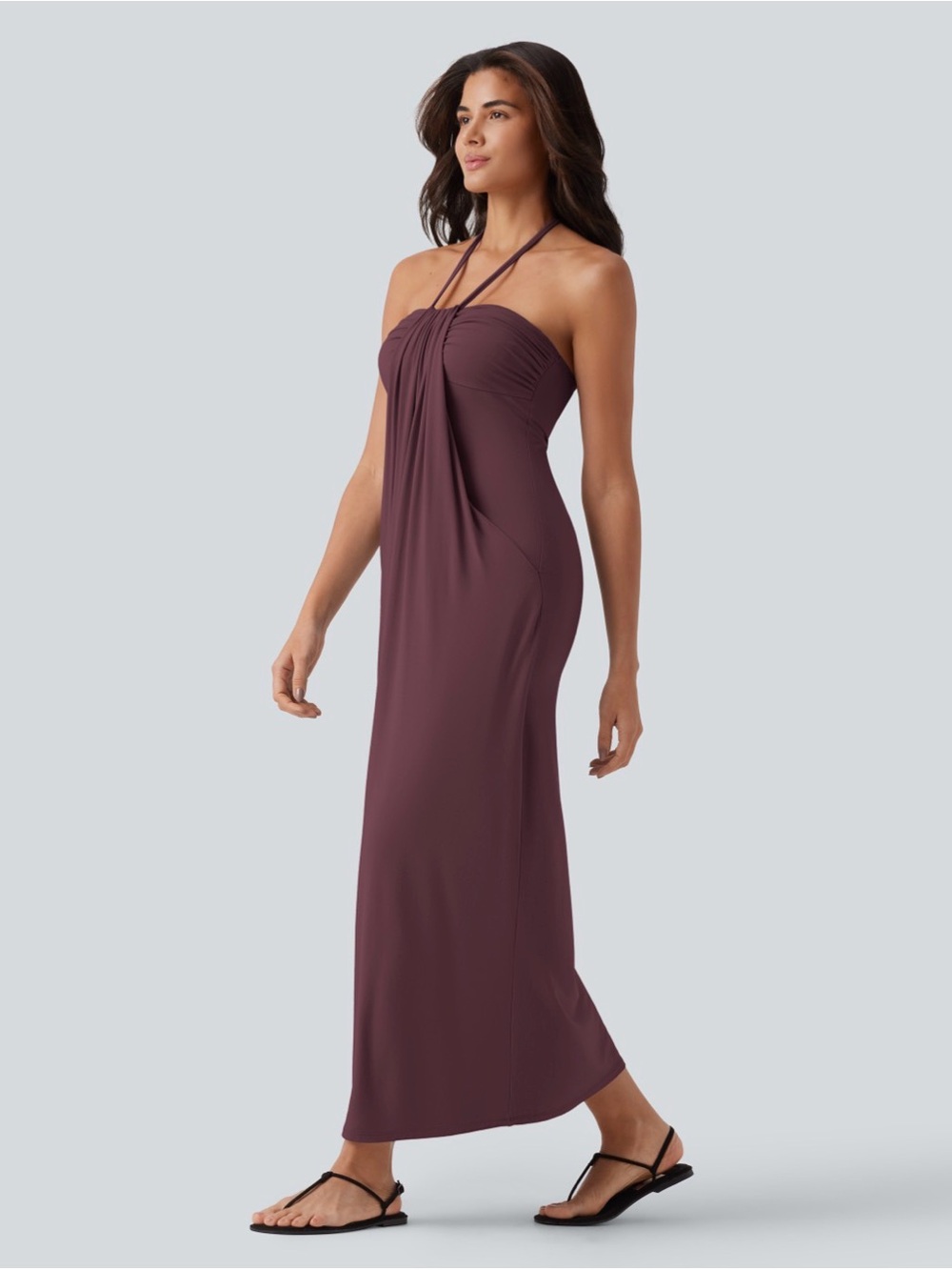 Halara NWT Halter Tie Back Maxi Dress with pockets in Sassafras color - Picture 3 of 4
